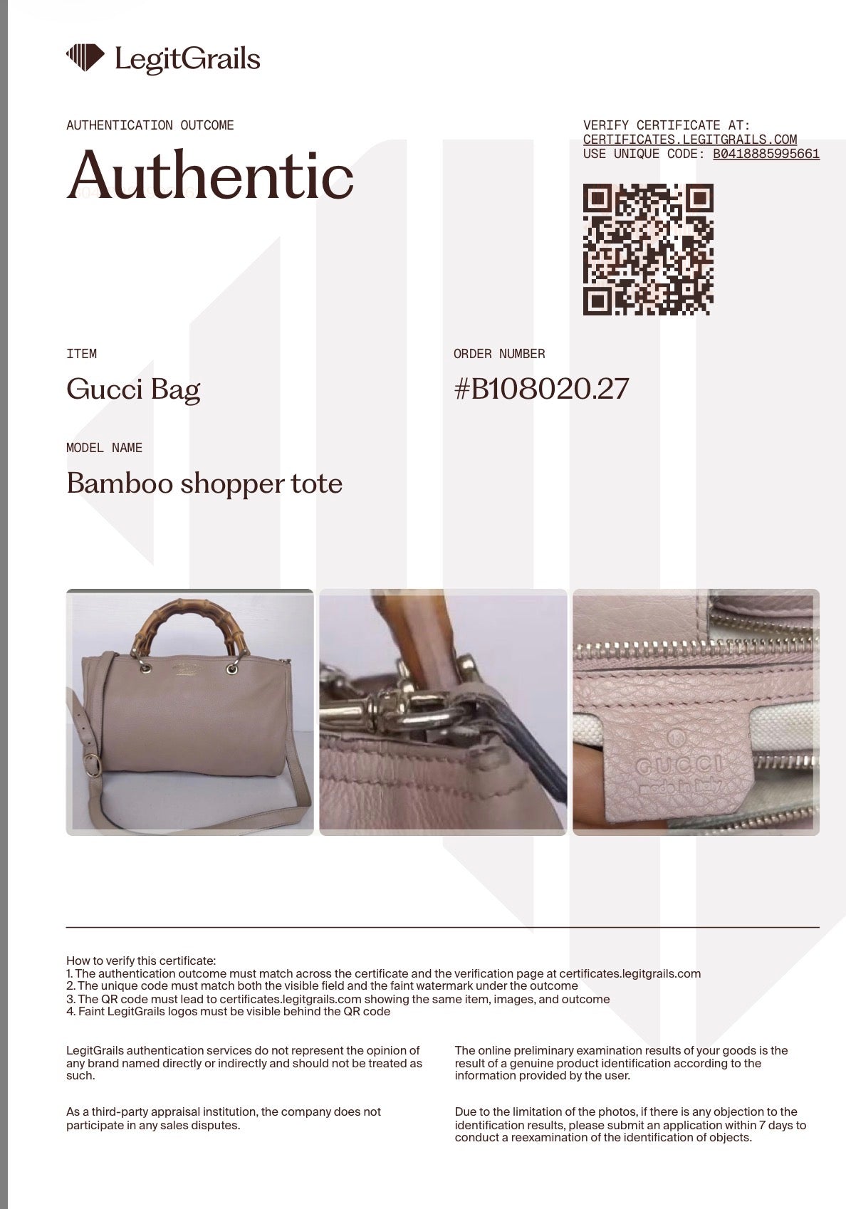 Gucci Medium Bamboo Shopper Boston Bag — Light Pink or Taupe Pebbled Calfskin