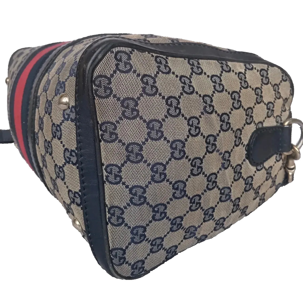 Vintage Gucci GG Canvas Web Stripe Boston Bag — Beige and Blue