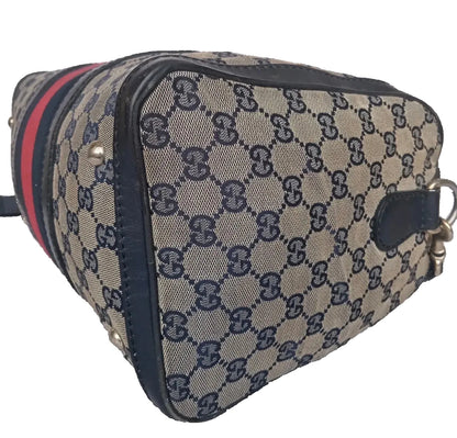 Vintage Gucci GG Canvas Web Stripe Boston Bag — Beige and Blue