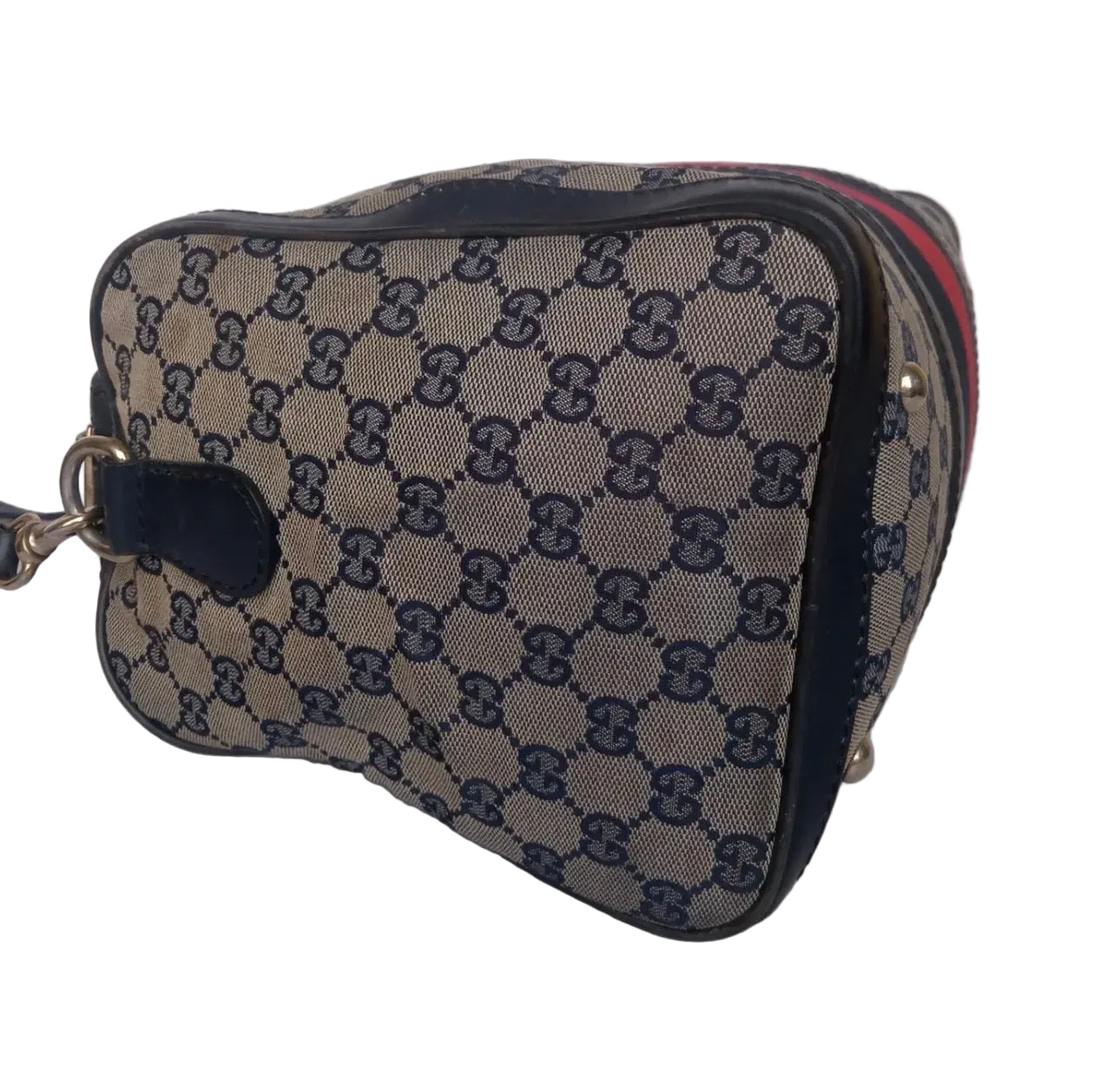 Vintage Gucci GG Canvas Web Stripe Boston Bag — Beige and Blue