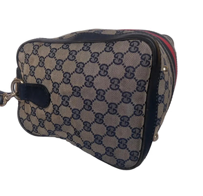 Vintage Gucci GG Canvas Web Stripe Boston Bag — Beige and Blue