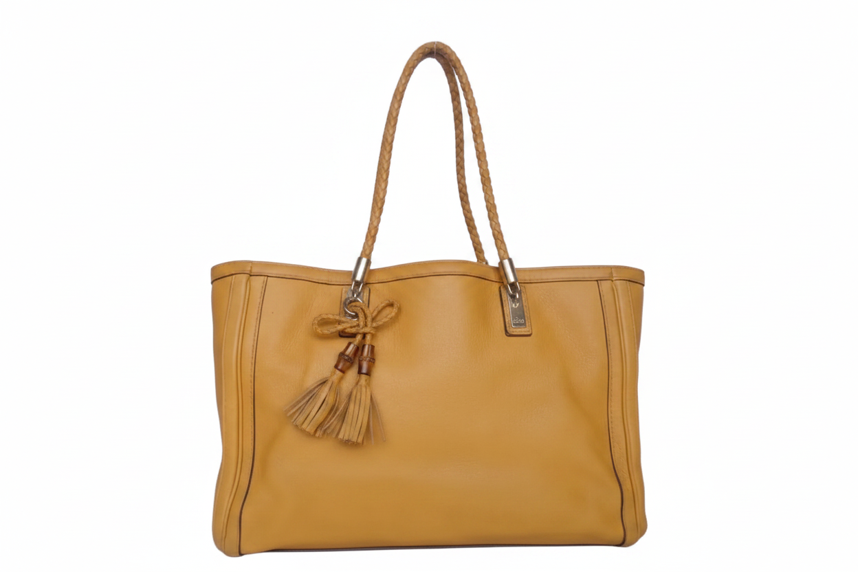 Gucci Bella Medium Tote — Mustard Yellow Pebbled Calfskin Leather