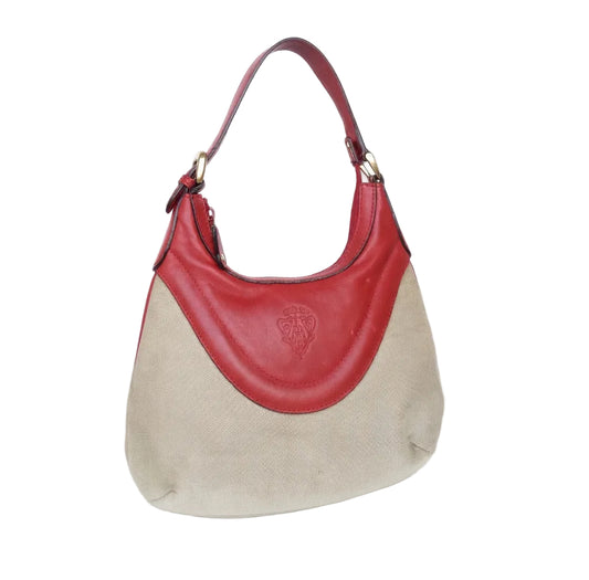 Gucci Hysteria Crest Small Hobo Bag in Beige Canvas & Red Leather