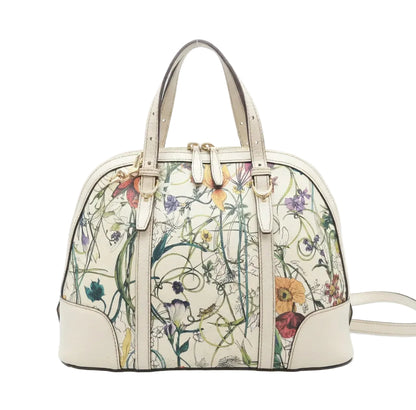 Gucci Flora Nice Floral Boston Handbag — White Floral Coated Canvas