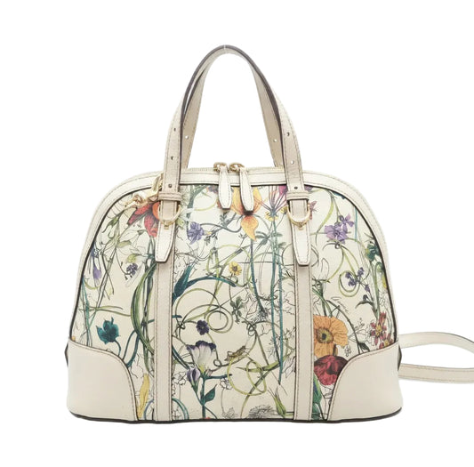 Gucci Flora Nice Floral Boston Handbag — White Floral Coated Canvas