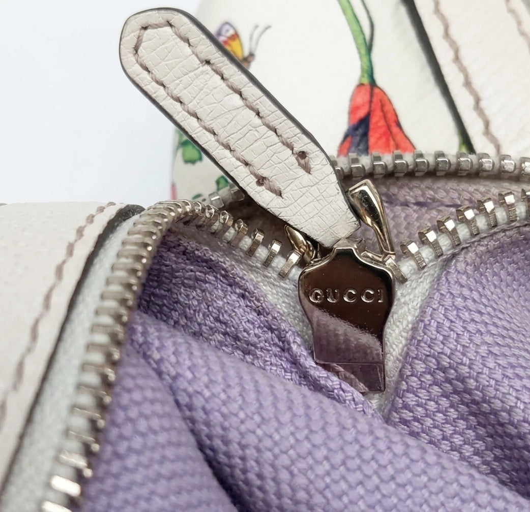 Gucci Flora Nice Floral Boston Handbag — White Floral Coated Canvas