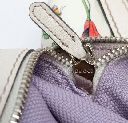 Gucci Flora Nice Floral Boston Handbag — White Floral Coated Canvas