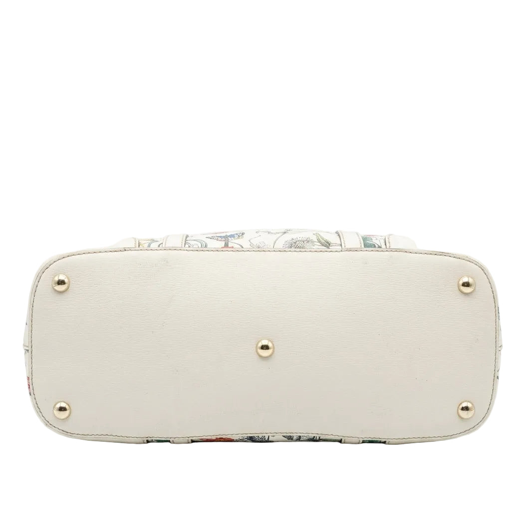 Gucci Flora Nice Floral Boston Handbag — White Floral Coated Canvas