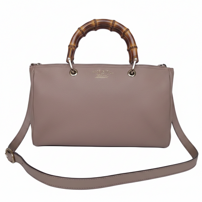 Gucci Medium Bamboo Shopper Boston Bag — Light Pink or Taupe Pebbled Calfskin