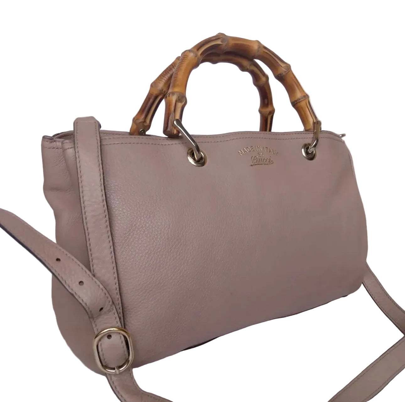 Gucci Medium Bamboo Shopper Boston Bag — Light Pink or Taupe Pebbled Calfskin