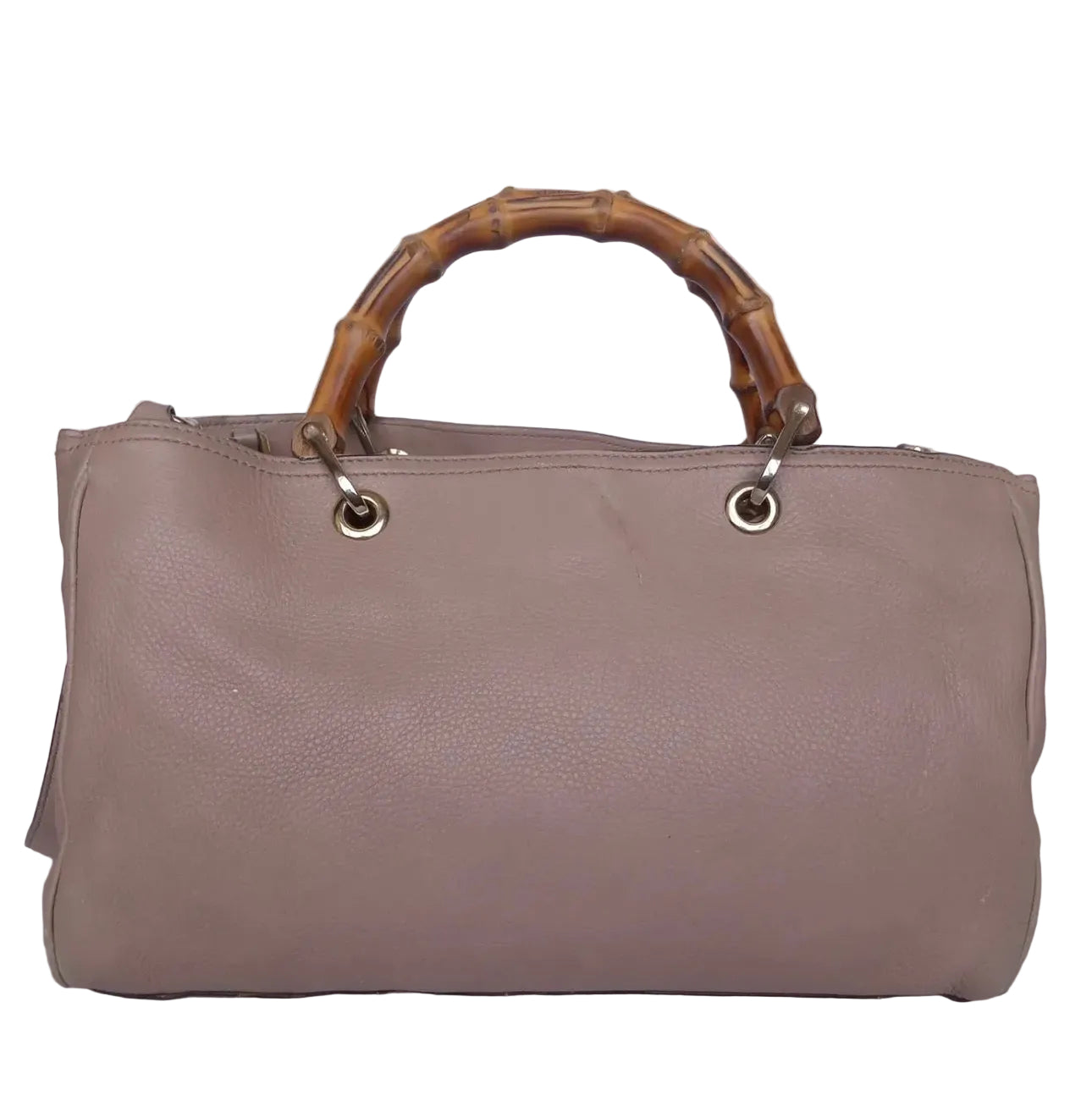 Gucci Medium Bamboo Shopper Boston Bag — Light Pink or Taupe Pebbled Calfskin