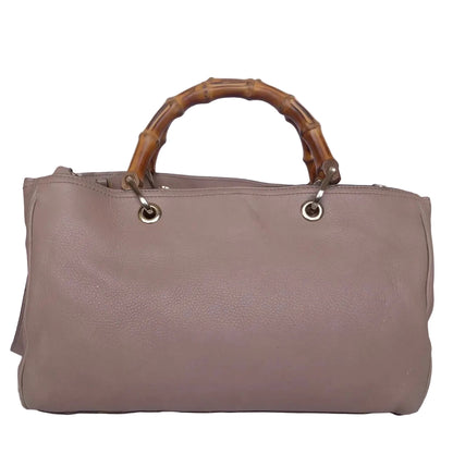 Gucci Medium Bamboo Shopper Boston Bag — Light Pink or Taupe Pebbled Calfskin