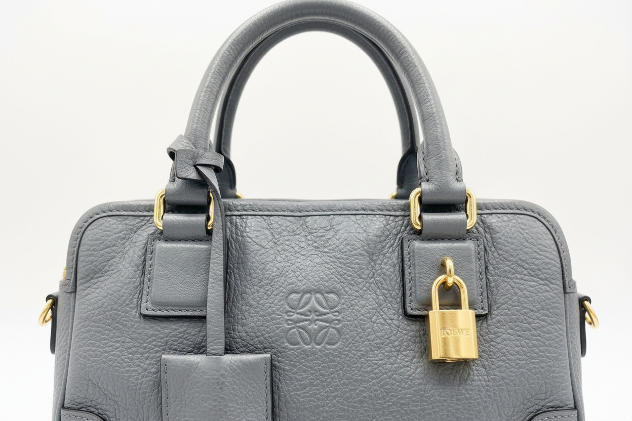 Loewe Amazona 36 Muted Blue-Grey Pebbled Calfskin Bag