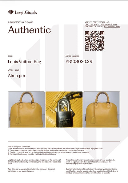 Louis Vuitton Alma PM Epi Leather Handbag — Citron Yellow