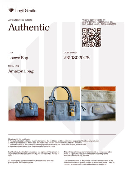 Loewe Amazona 36 Muted Blue-Grey Pebbled Calfskin Bag
